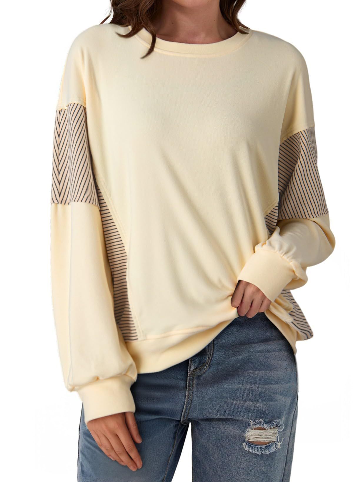 Colorblock Striped Sweatshirt Women Casual Pullover Top