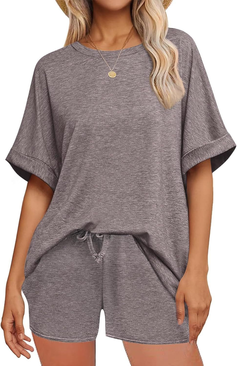 Batwing Sleeve Tee and Drawstring Shorts Lounge Set