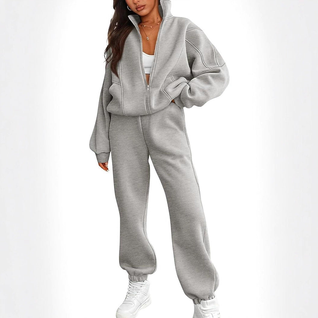 Women's Oversized Fleece Zip Hoodie Joggers Set