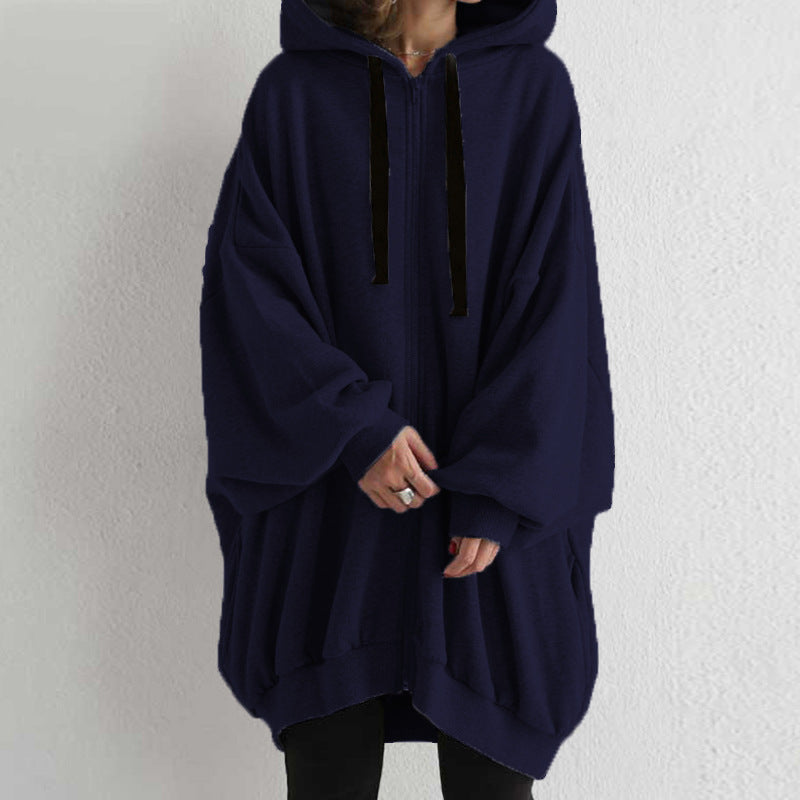 Women's Oversized Zip-Up Fleece Hoodie Solid Casual