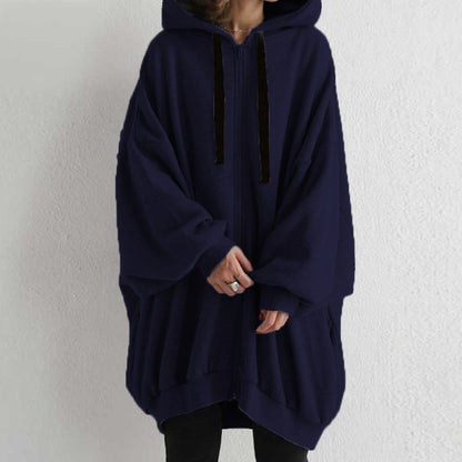 Women's Oversized Zip-Up Fleece Hoodie Solid Casual