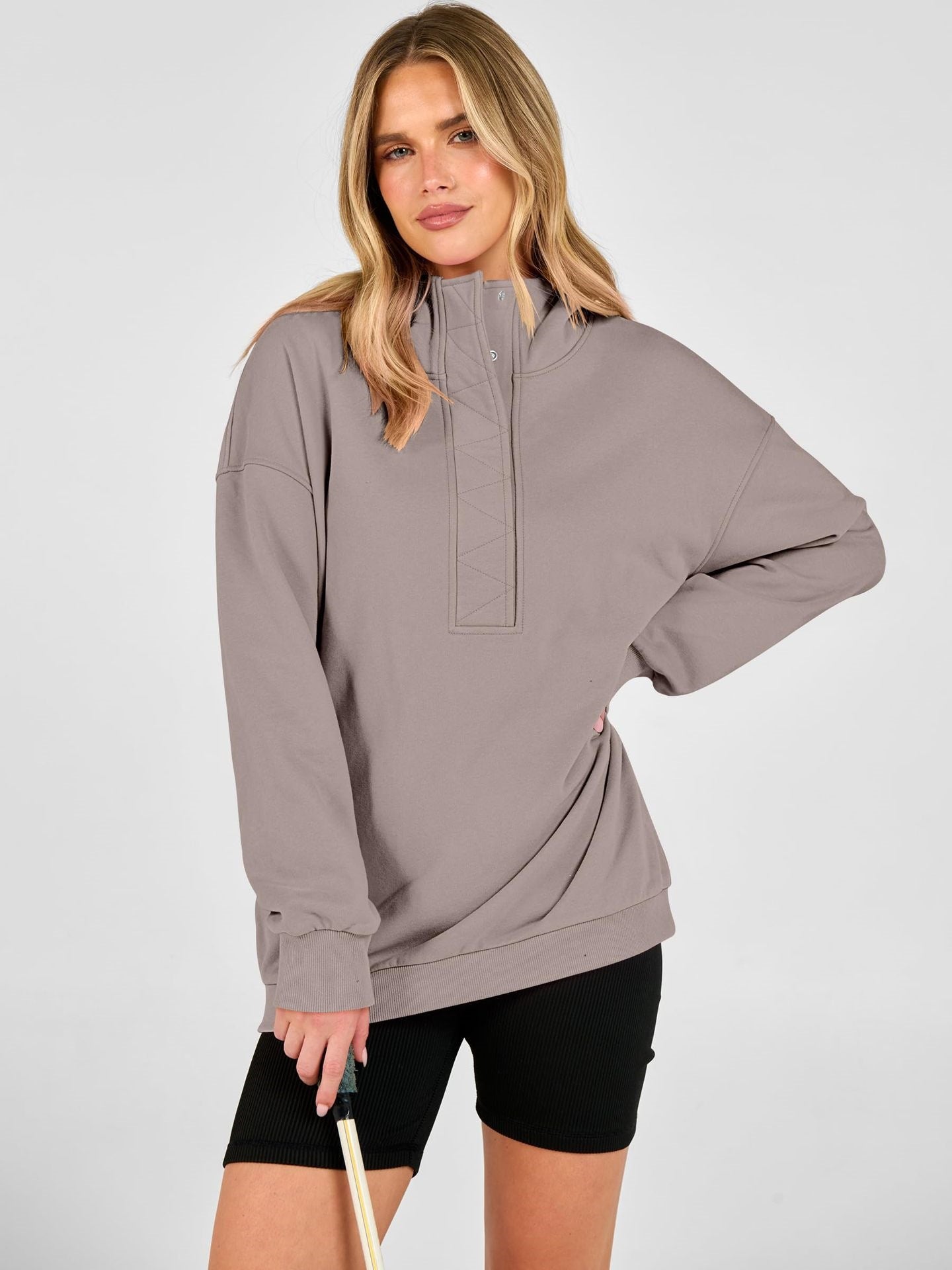 Snap Button Oversized Pullover Hoodie Sweatshirt