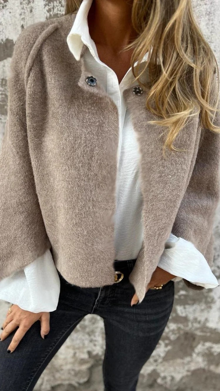 Women's Oversized Cropped Faux Cashmere Cardigan