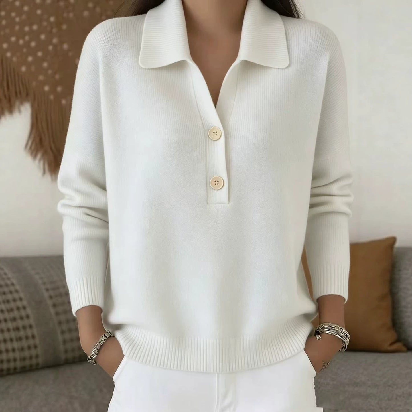Women's Oversized Collared Half Button Knit Sweater