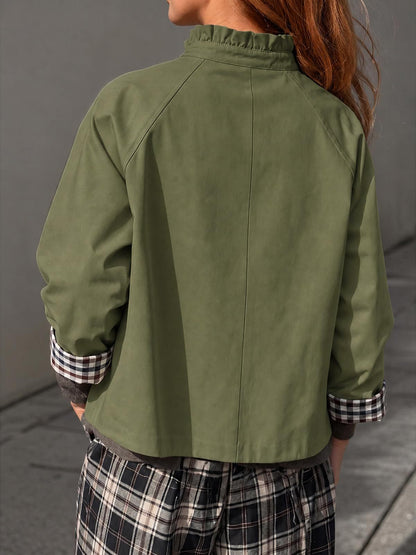 Women's Ruffle Stand Collar Button Front Jacket