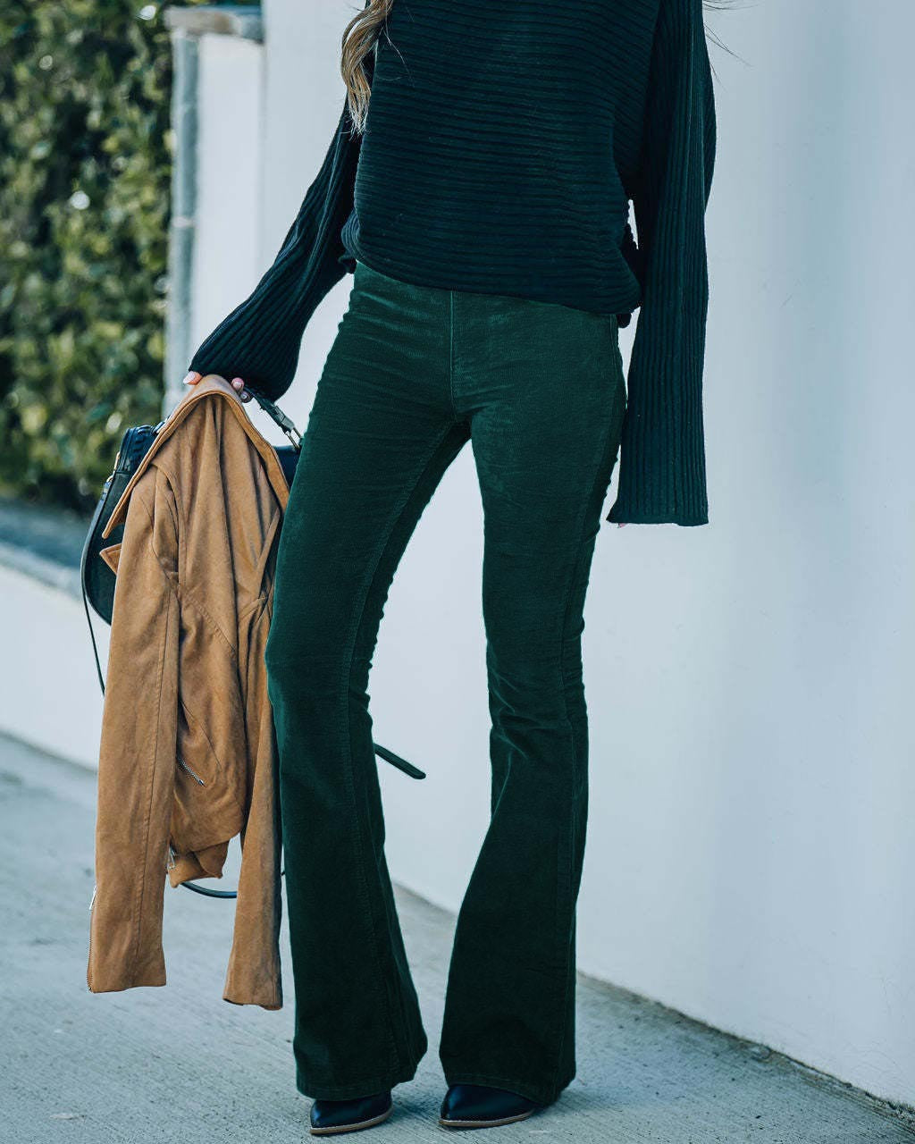 High Waisted Corduroy Flare Pants Women Elastic Waist