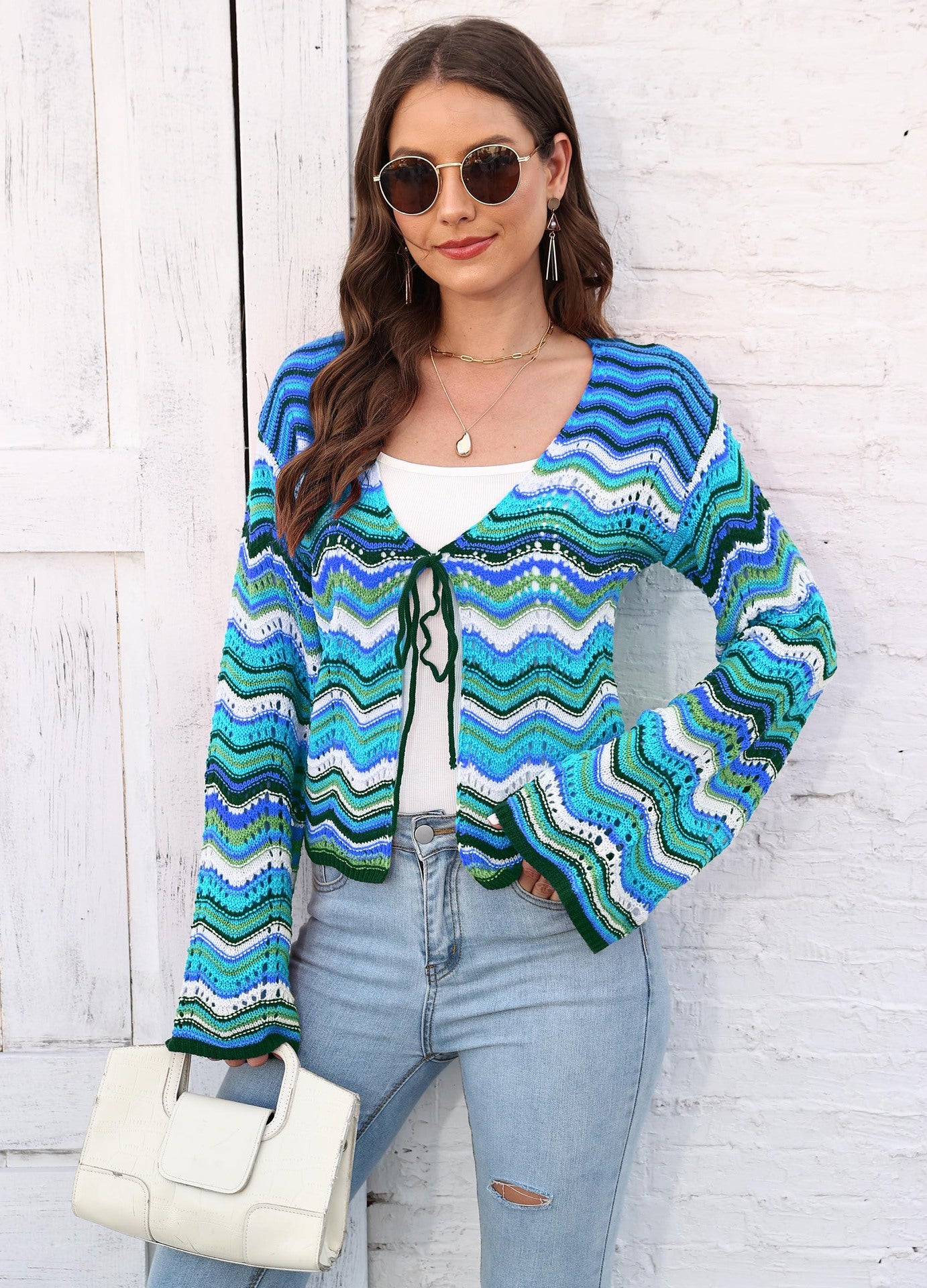 Rainbow Splicing Striped Strap Sweater Jacket