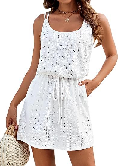 Open Knit Swim Cover Up Sleeveless Boho Beach Dress