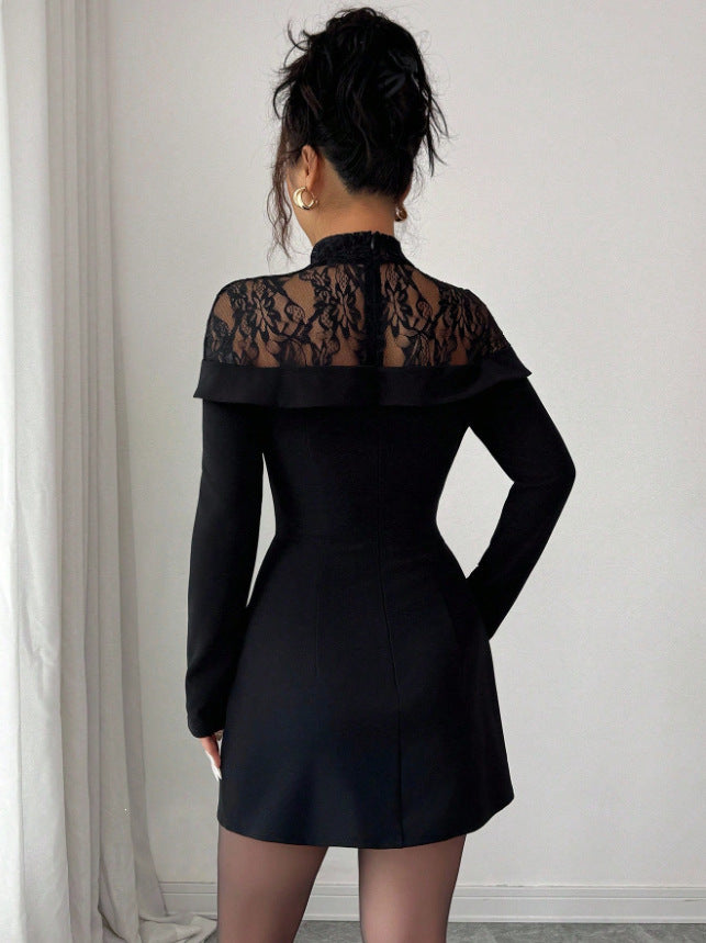 Black Lace Long Sleeve Bodycon Mini Dress