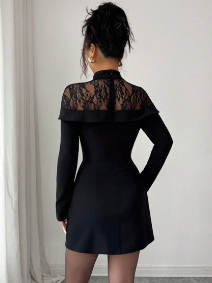 Black Lace Long Sleeve Bodycon Mini Dress