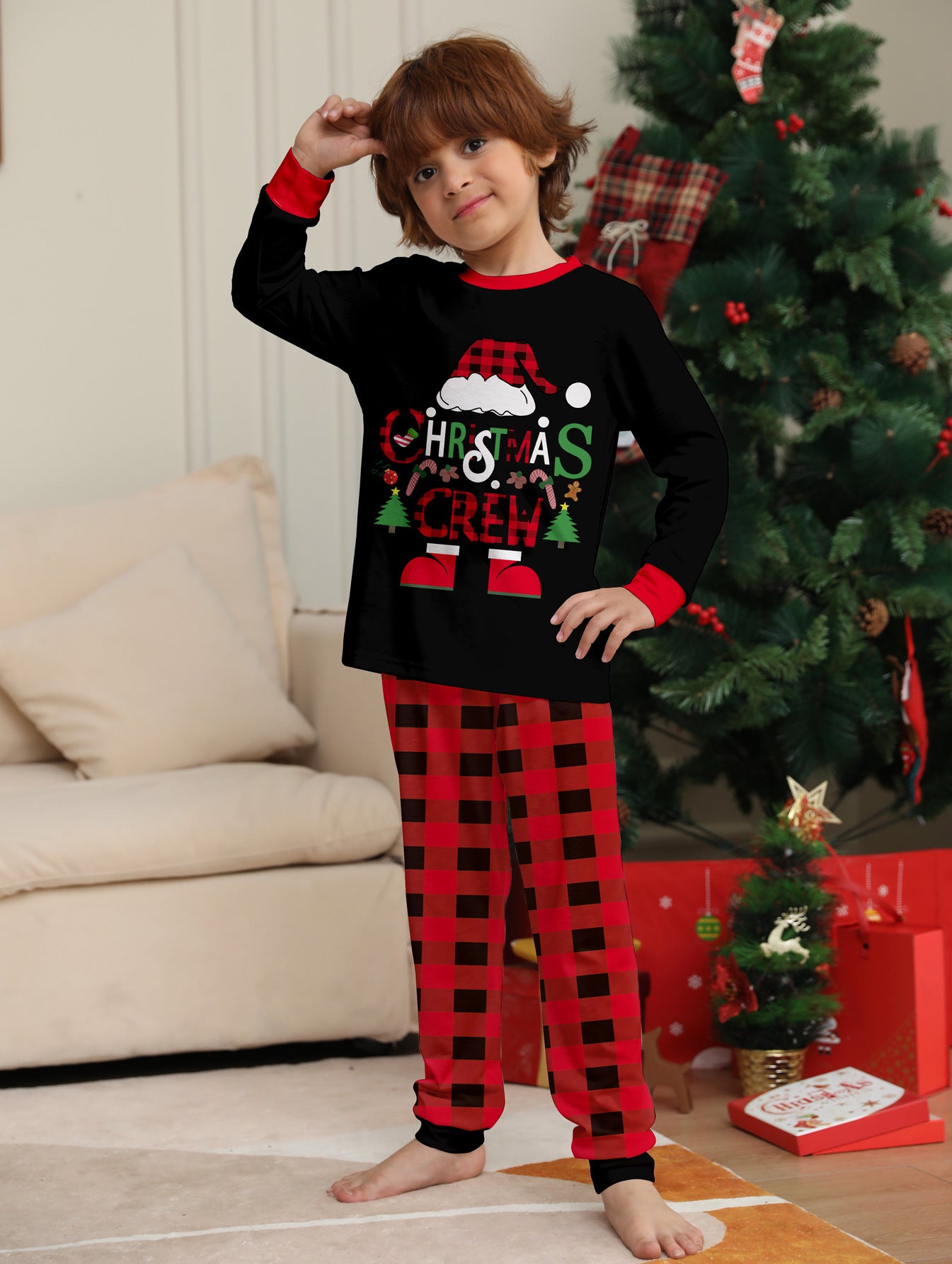 Plaid Alphabet Parent-Child Printed Christmas Pajama Set