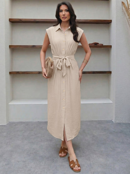 Belted Shirt Dress Midi Button Down Casual Summer Dress