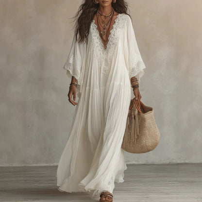 Women's Boho Lace Chiffon Long Sleeve Maxi Dress