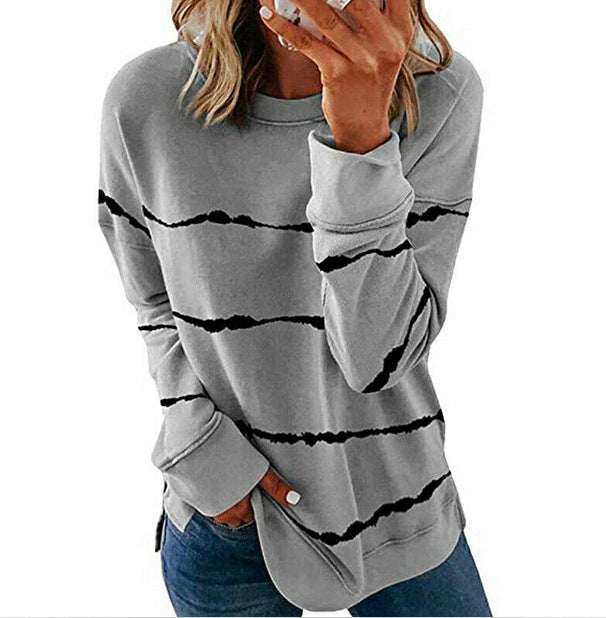Women's Oversized Striped Crewneck Sweatshirt Pullover