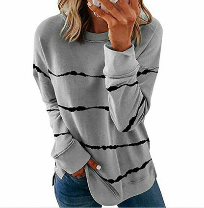 Women's Oversized Striped Crewneck Sweatshirt Pullover