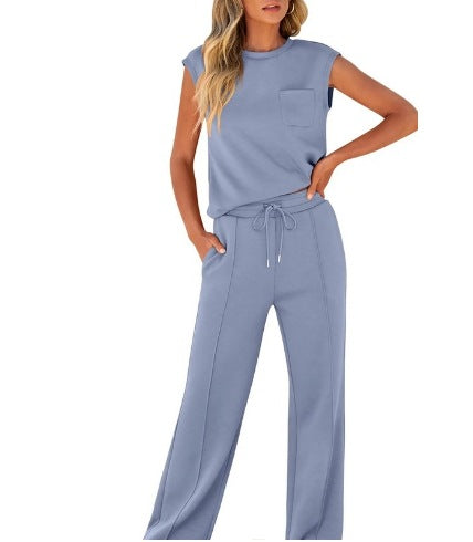 Women's 2 Piece Lounge Set Sleeveless Top Wide Leg Pants