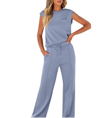Women's 2 Piece Lounge Set Sleeveless Top Wide Leg Pants