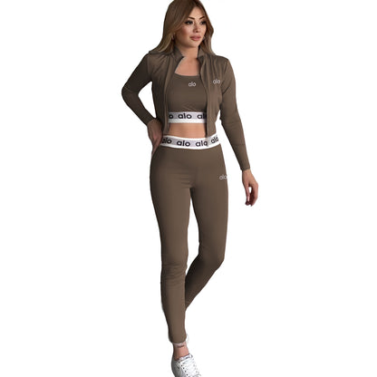 Women's 3 Piece Embroidered Tracksuit Yoga Leggings Set
