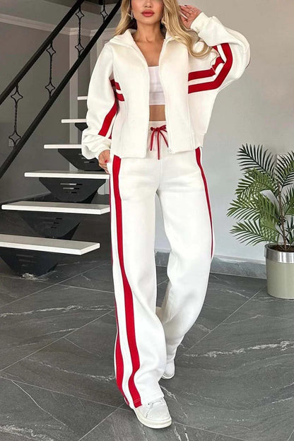 Y2K Striped Zip Up Track Jacket & Pants Set