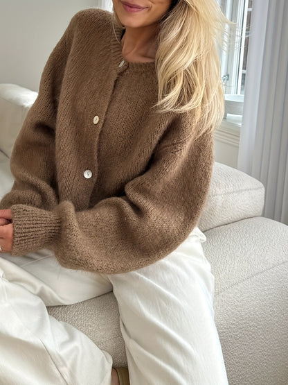 Oversized Pastel Crew Neck Button Front Knit Cardigan