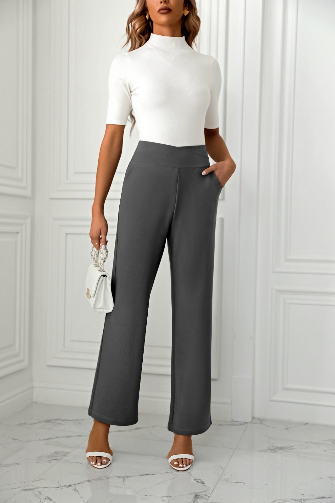 Women's High-Waist Flare Pants - Casual Loose Straight-Leg