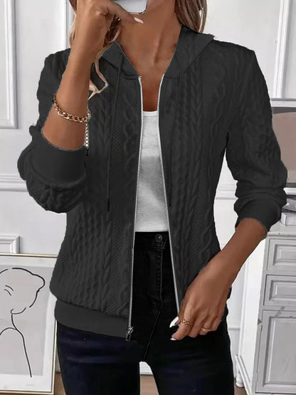 Womens Cable Knit Zip Up Hoodie Slim Fit Jacket