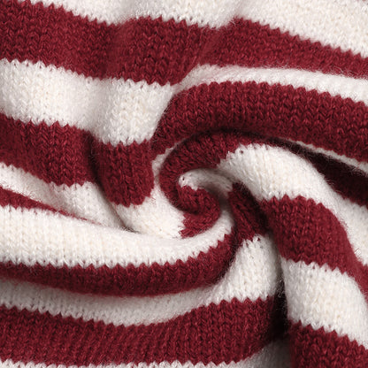 Women's V-neck Striped Christmas Hooded Sweater