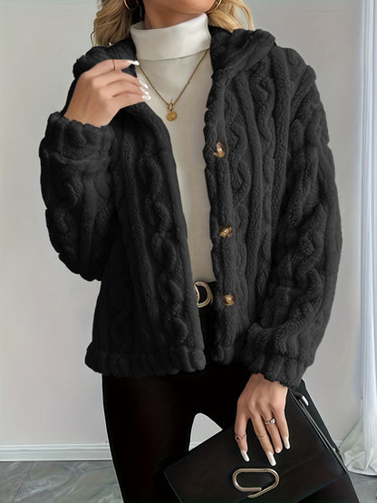 Women's Sherpa Cable Knit Button Up Winter Jacket
