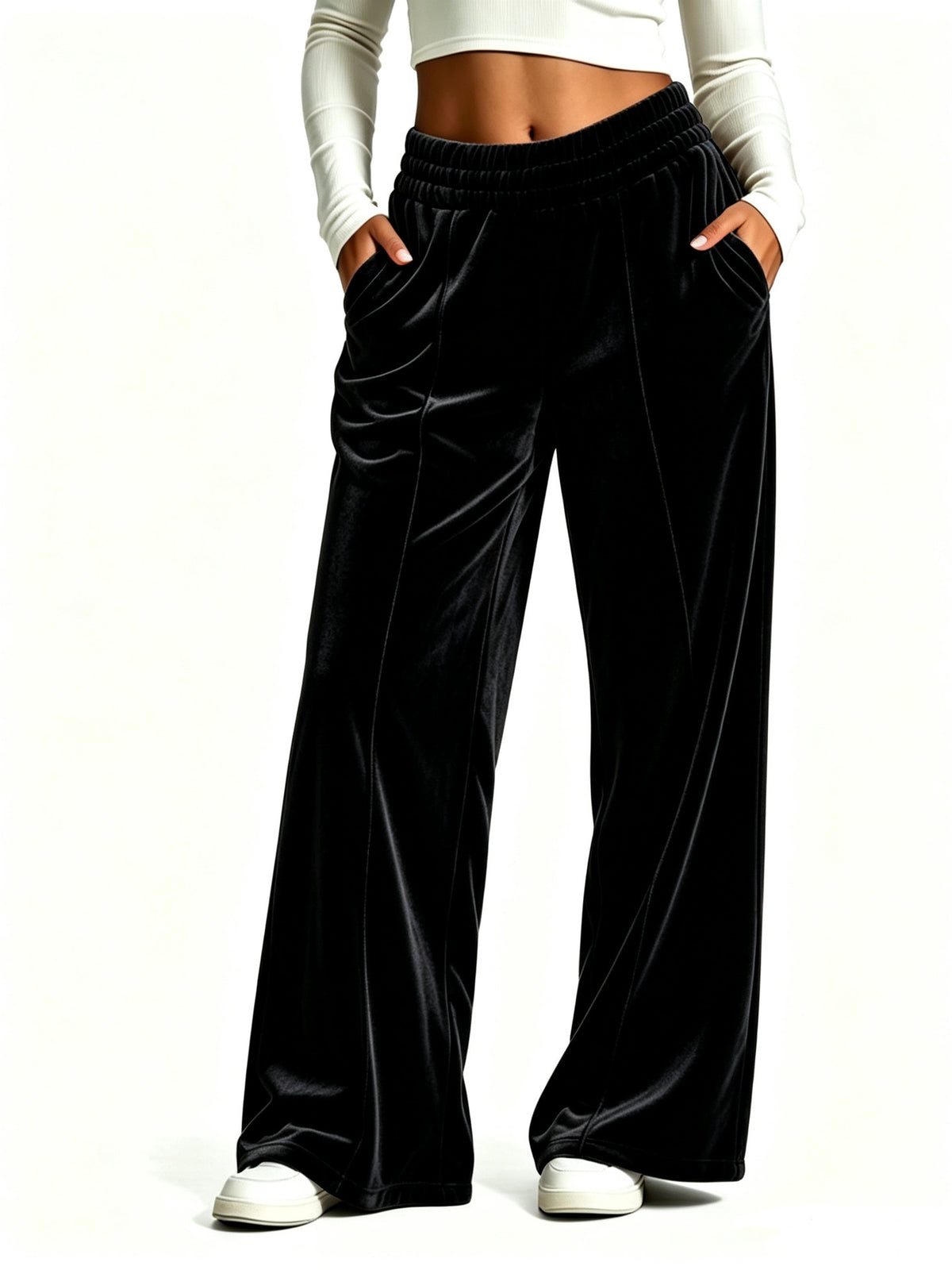 Women's High Waisted Velvet Wide Leg Palazzo Pants