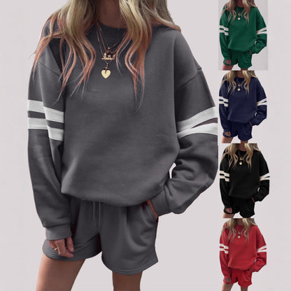Women's Oversized Striped Sweatshirt Shorts Set