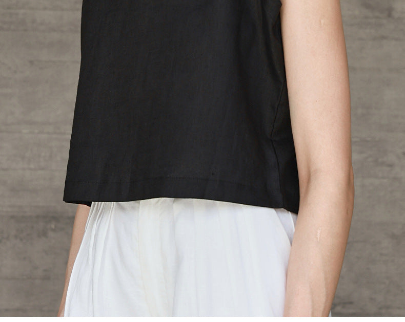 High-End Linen Vest Top Womens Reversible Sleeveless Casual