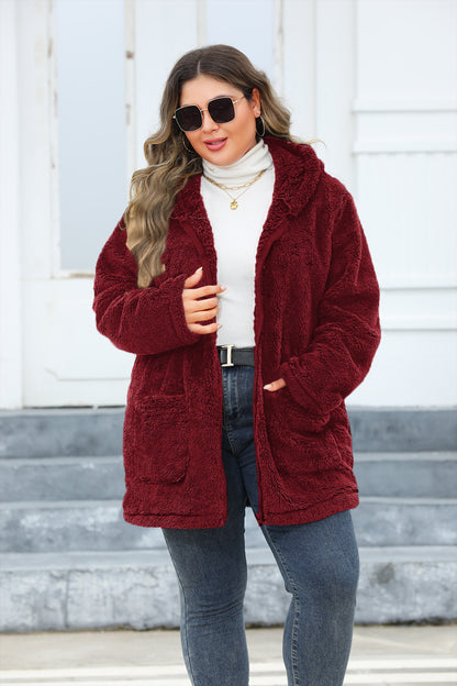 Plus Size Women's Thickened Hooded Plush Jacket