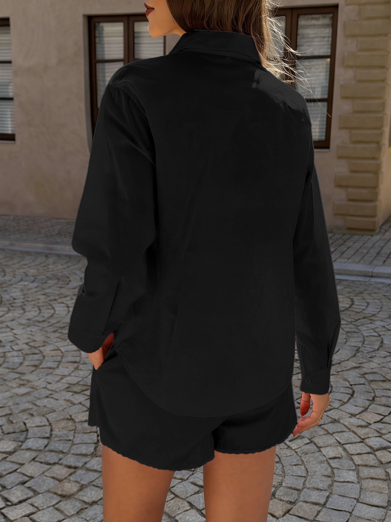 Casual Button Down Shirt and Drawstring Shorts Lounge Set