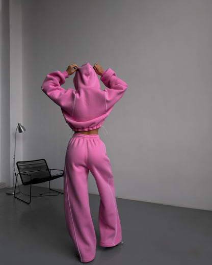Women's Oversized Zip Hoodie Wide Leg Sweatpants Set