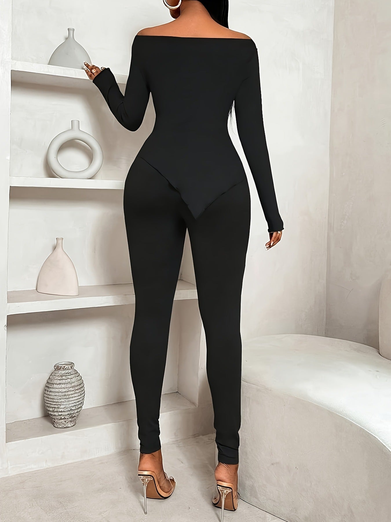 Women's Off Shoulder Long Sleeve Top & Pants Two Piece Set