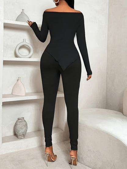 Women's Off Shoulder Long Sleeve Top & Pants Two Piece Set