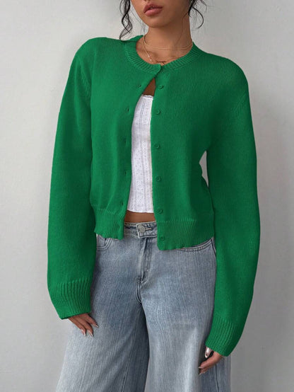 Women's Cropped Cardigan Sweater Button Front Long Sleeve