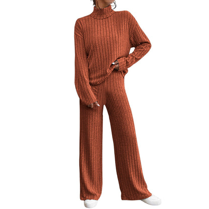 Women's Ribbed Turtleneck Two Piece Pants Set
