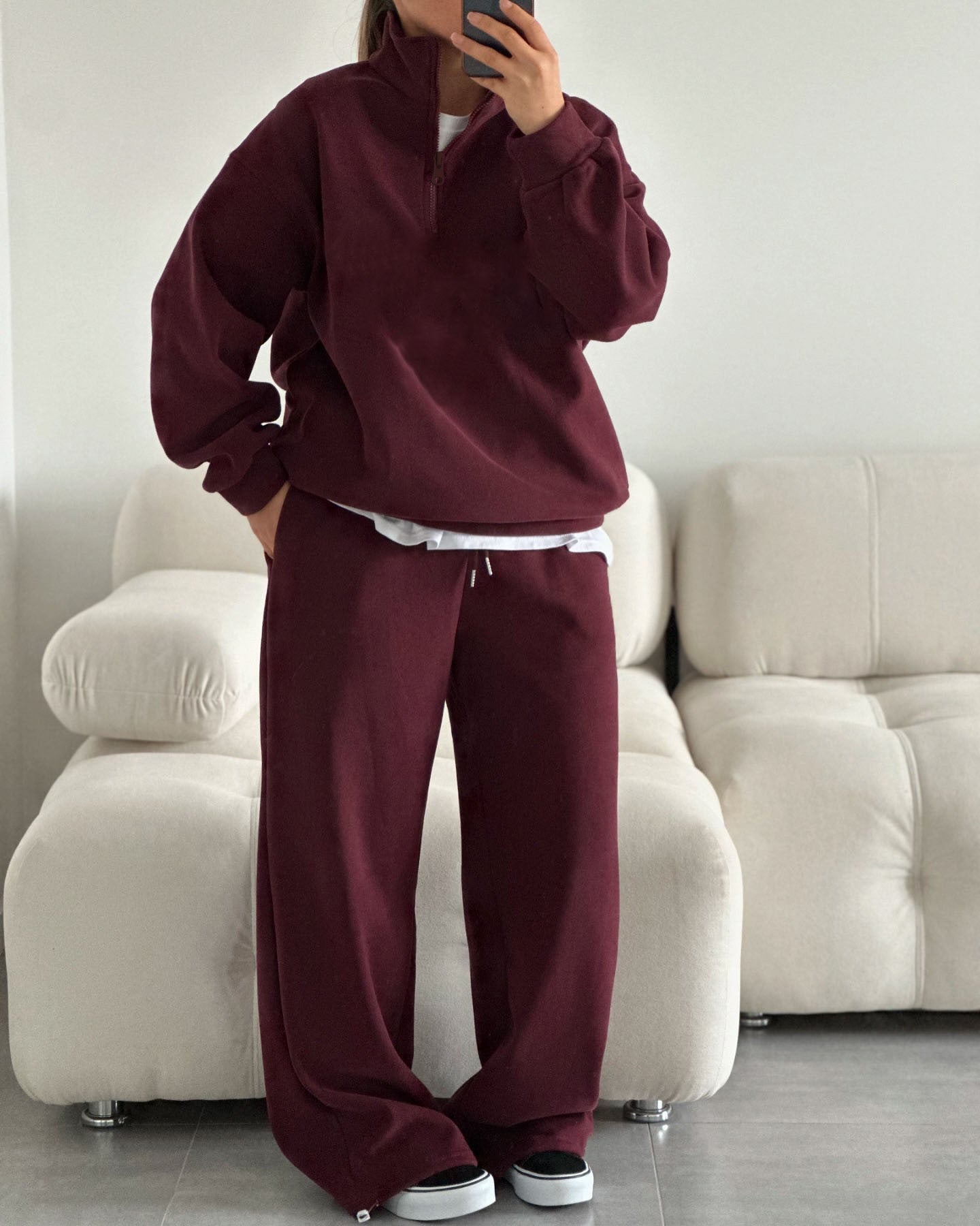 Women's Oversized Half Zip Sweatshirt Sweatpants Lounge Set