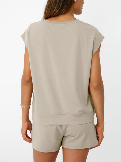 Womens Casual Lounge Set Cap Sleeve Top and Shorts