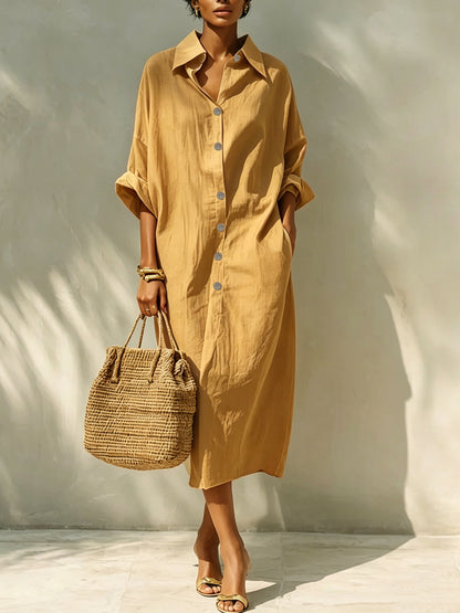 Women Oversized Shirt Dress Long Sleeve Button Down Midi