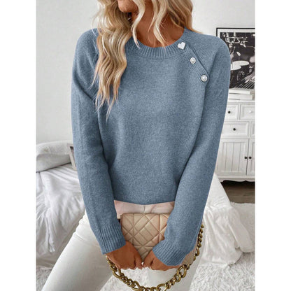 Women's Chenille Button Shoulder Batwing Sweater