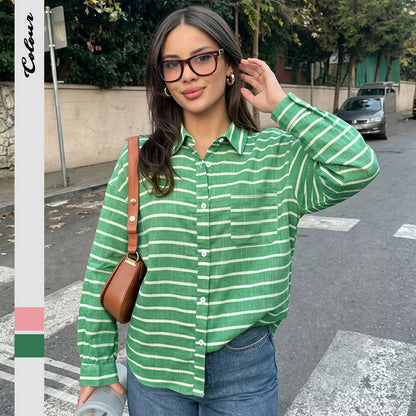 Striped Button Down Relaxed Long Sleeve Shirt