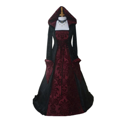 Plus Size Medieval Renaissance Hooded Dress Vintage Gown
