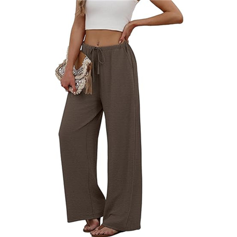 Women Wide Leg Pants Drawstring Waist Pockets Soft Lounge