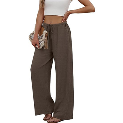 Women Wide Leg Pants Drawstring Waist Pockets Soft Lounge