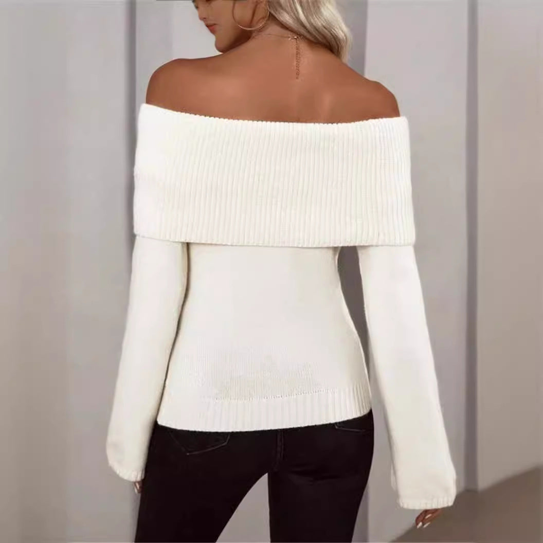 Off Shoulder Ribbed Knit Sweater Womens Fitted Long Sleeve