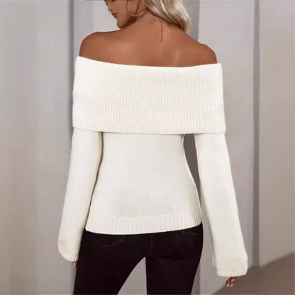 Off Shoulder Ribbed Knit Sweater Womens Fitted Long Sleeve