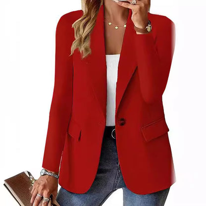 Tailored One Button Blazer Jacket Long Sleeve V Neck