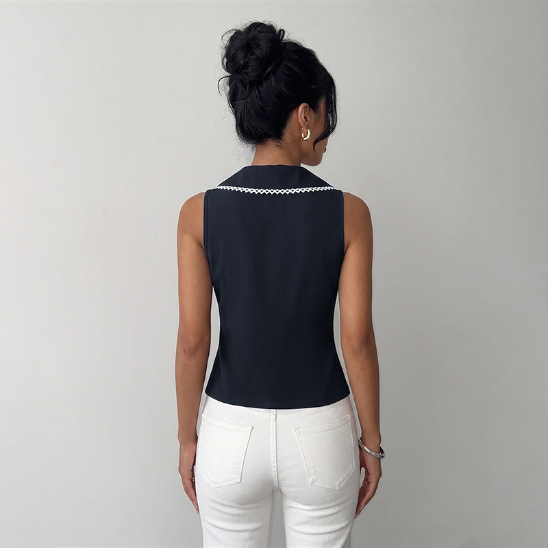 Elegant Lace Hollow Sleeveless Vest Slim Fit Top for Women